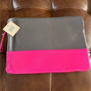 GAP Two-Tone Gray and Pink Leather Clutch